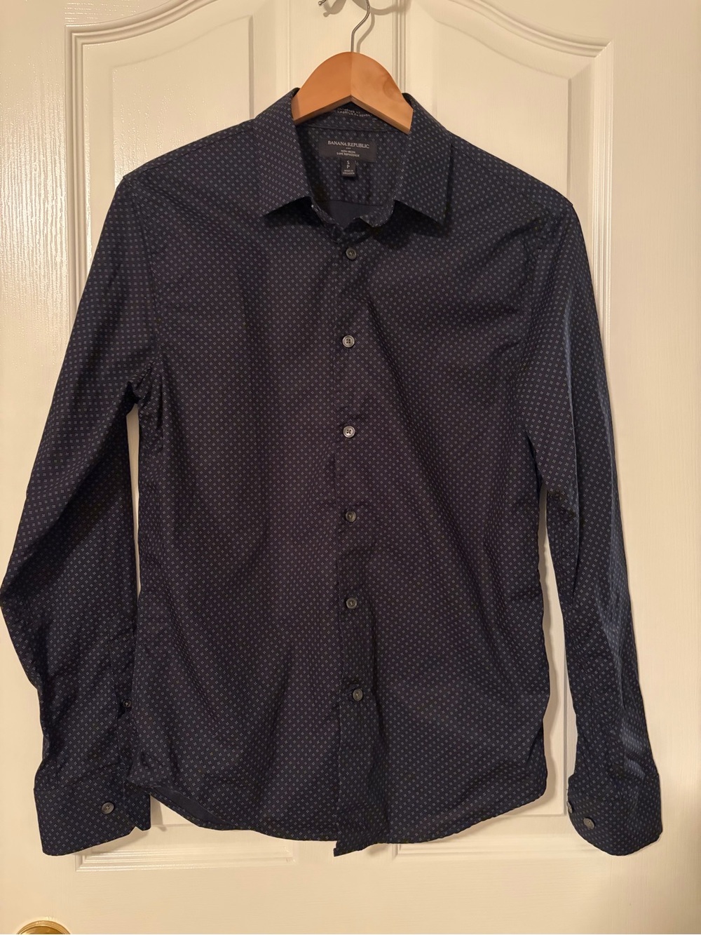 Banana Republic Navy Microdot Long-Sleeve Dress Shirt
